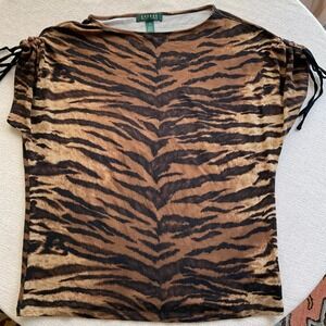 Lauren Ralph Lauren Ruched Short Sleeves Knit Tiger Mobwife Y2K Women's XL 1X